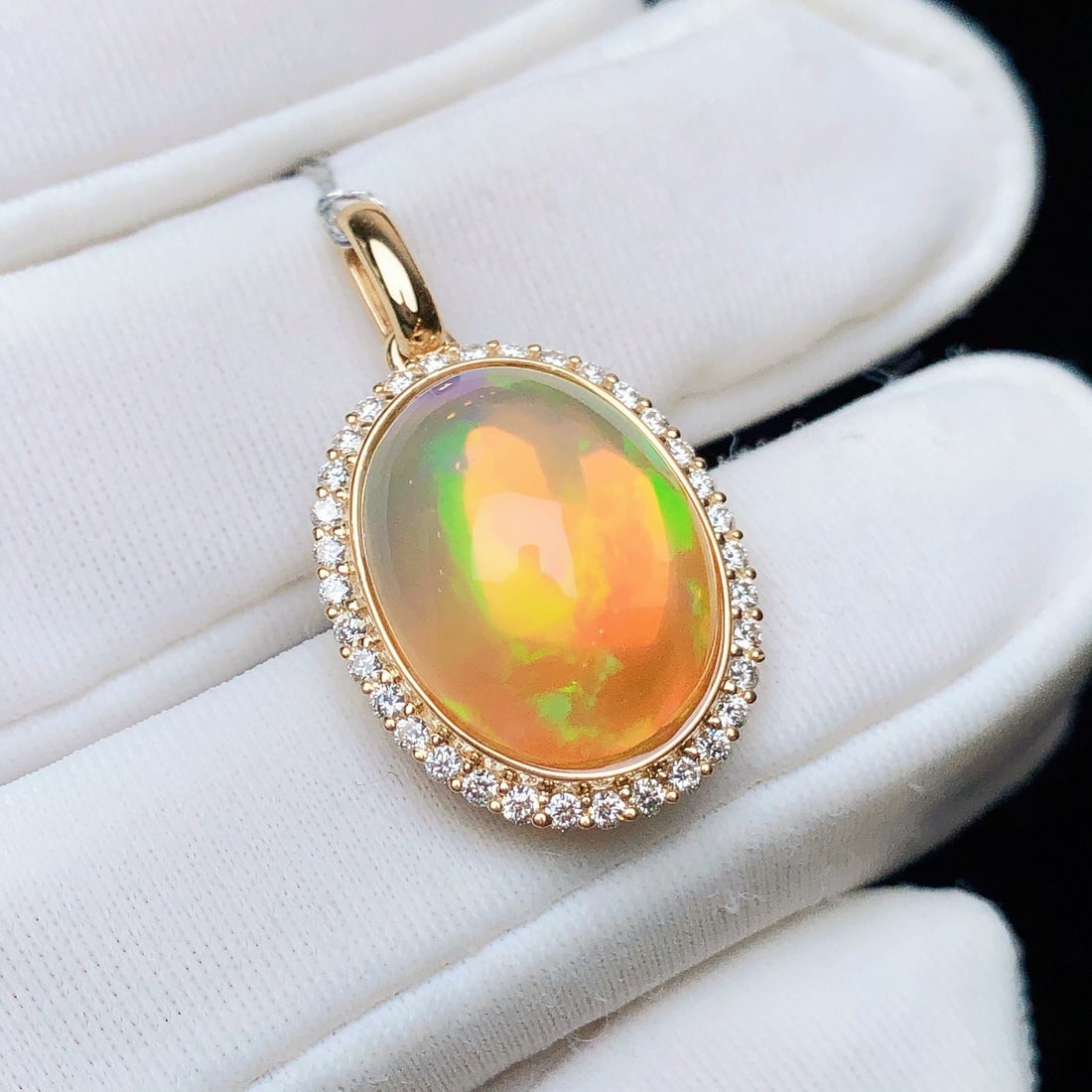 14k Gold 4.63 Ctw Natural Opal & Diamond Pendant( Without Chain ) - 4