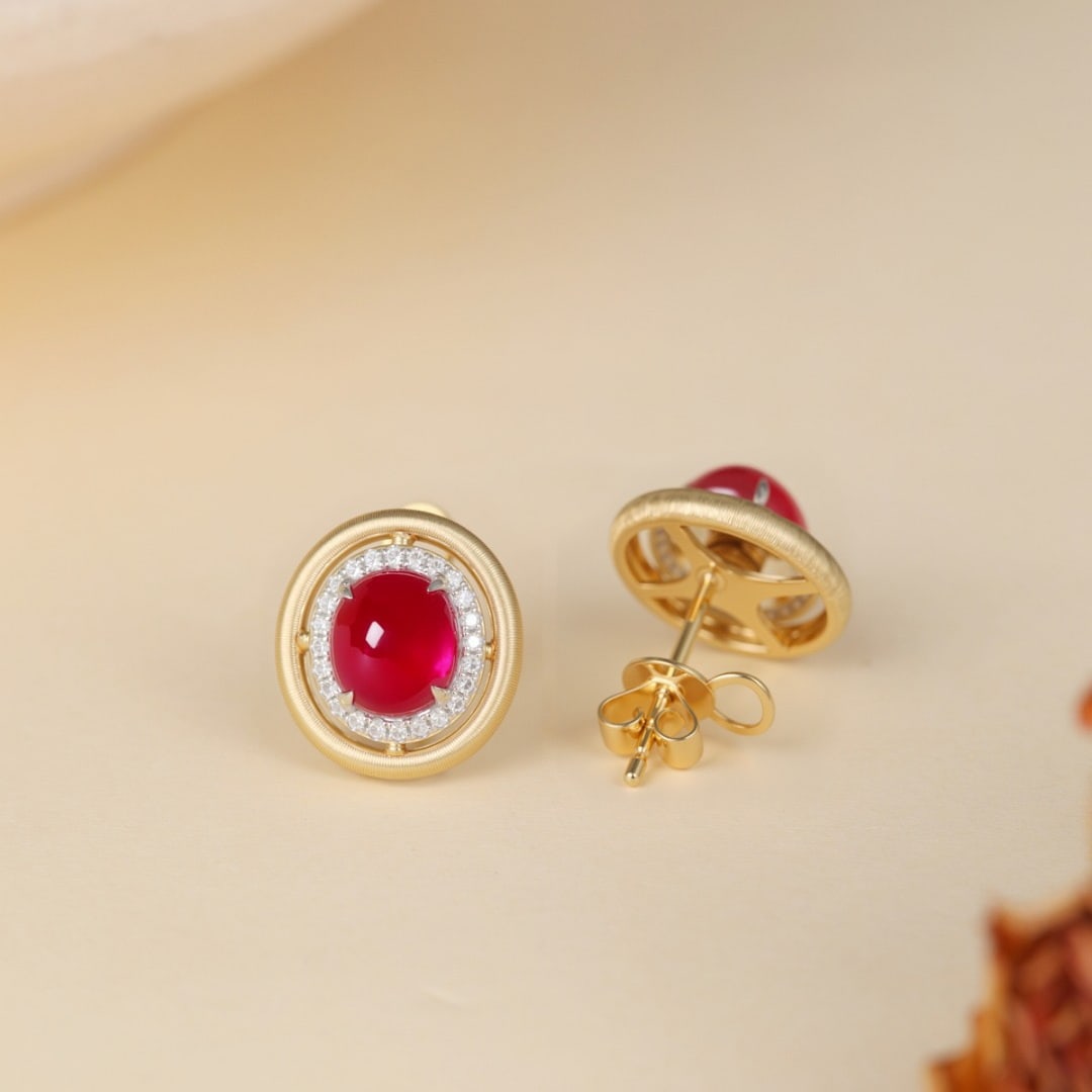 14k Gold 3.58 Ct Natural Ruby & Diamond Earrings - 3