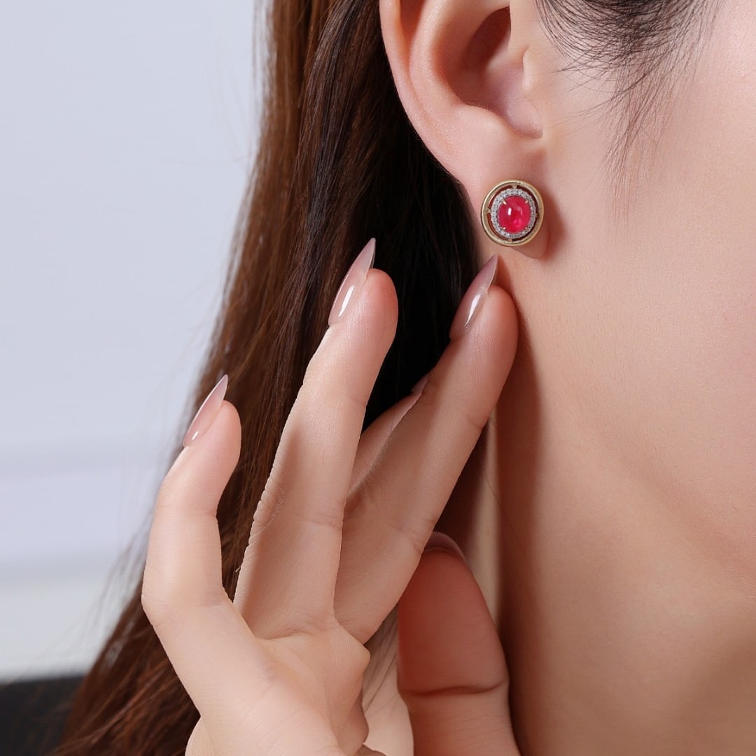 14k Gold 3.58 Ct Natural Ruby & Diamond Earrings - 4