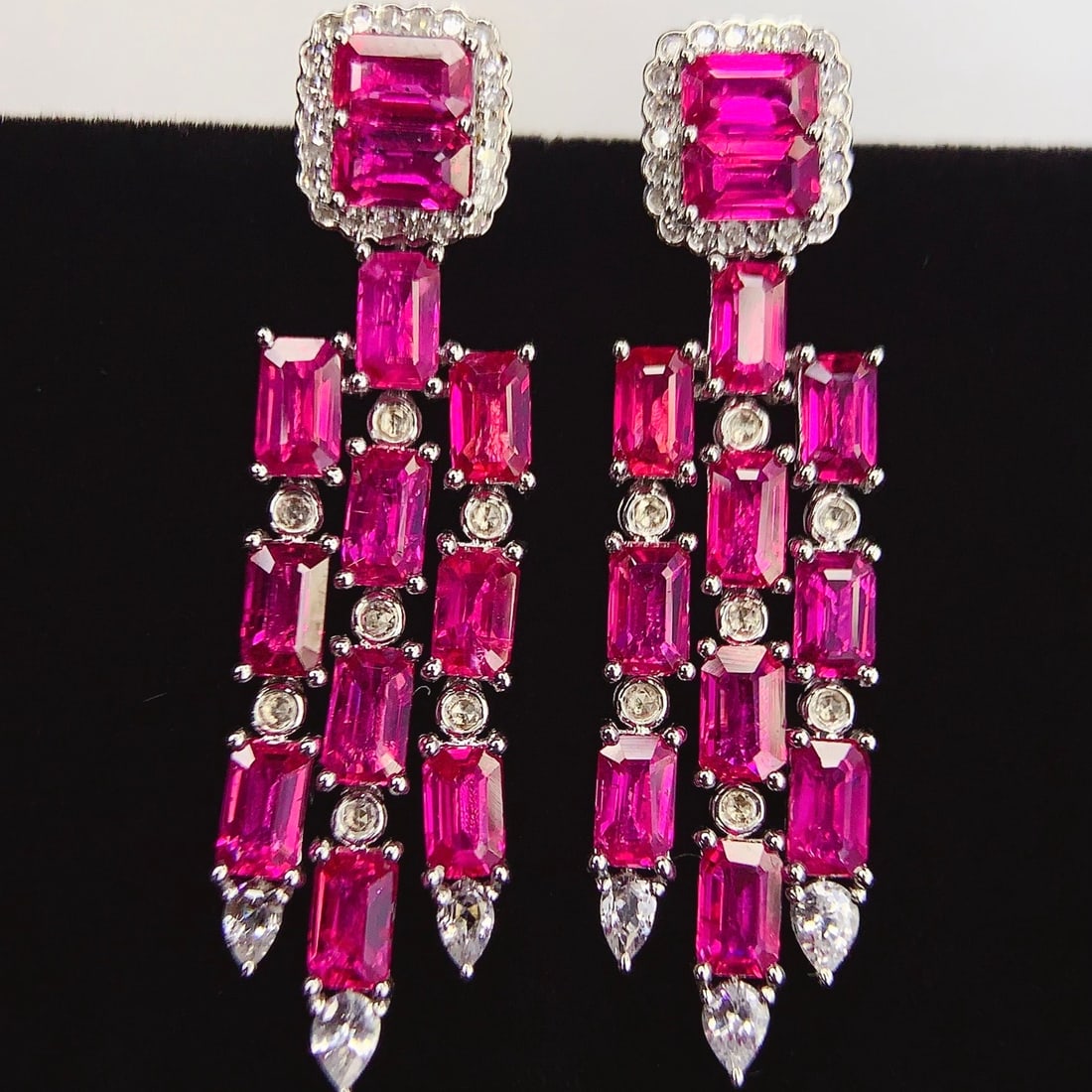14k Gold 8.29 Ct Natural Ruby & Diamond Earrings - 2