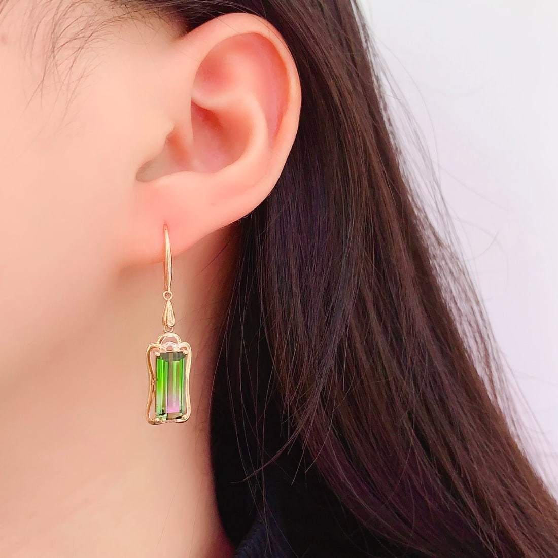 14k Gold 6.2 Ct Natural Tourmaline & Diamond Earrings - 4