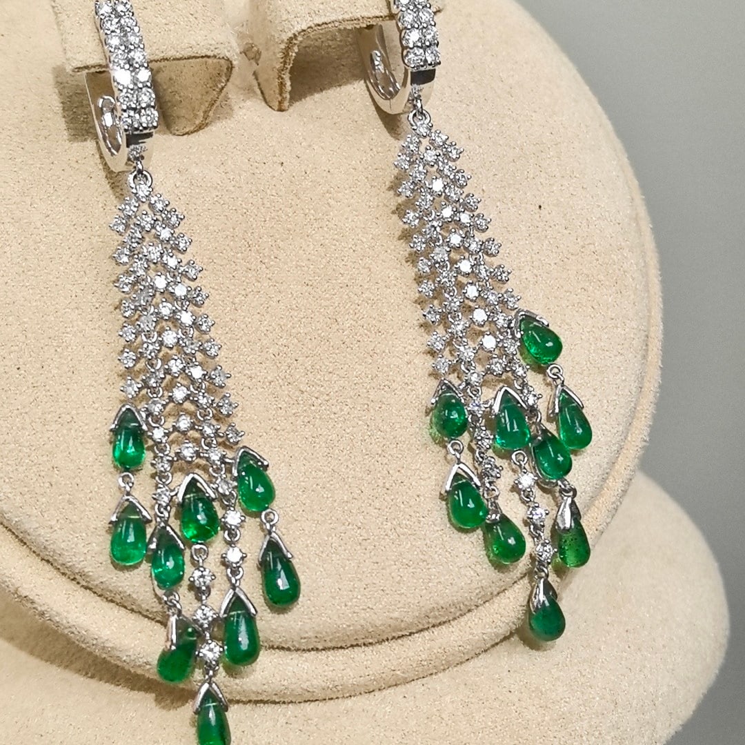 14k Gold 4.52 Ctw Natural Emerald & Diamond Earrings - 2