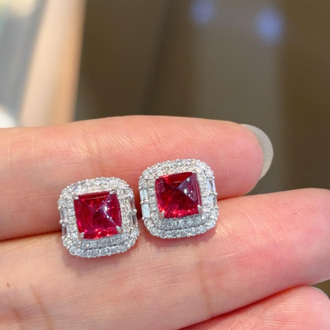 14k Gold 3 Ct Natural Spinel & Diamond Earrings - 2