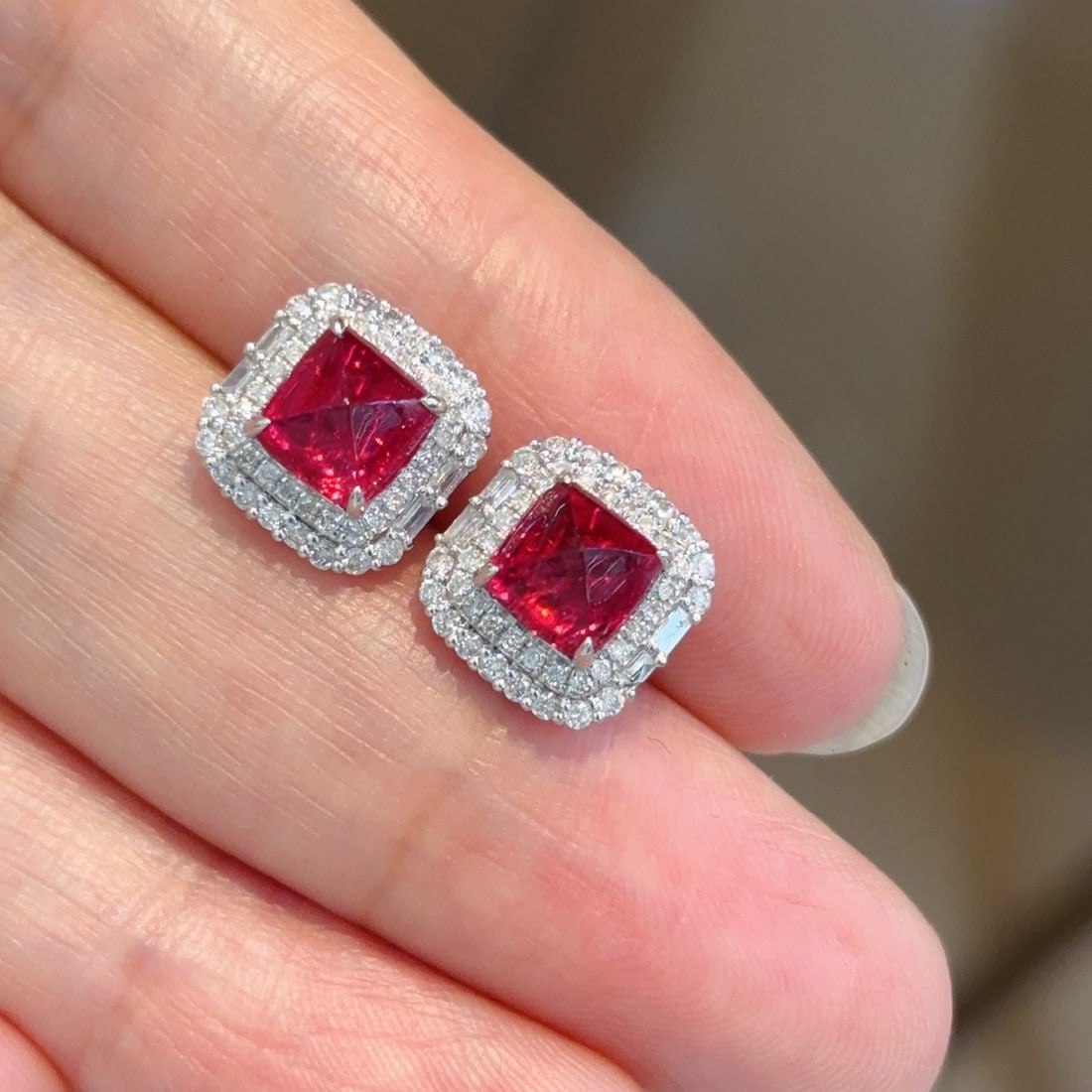 14k Gold 3 Ct Natural Spinel & Diamond Earrings - 3