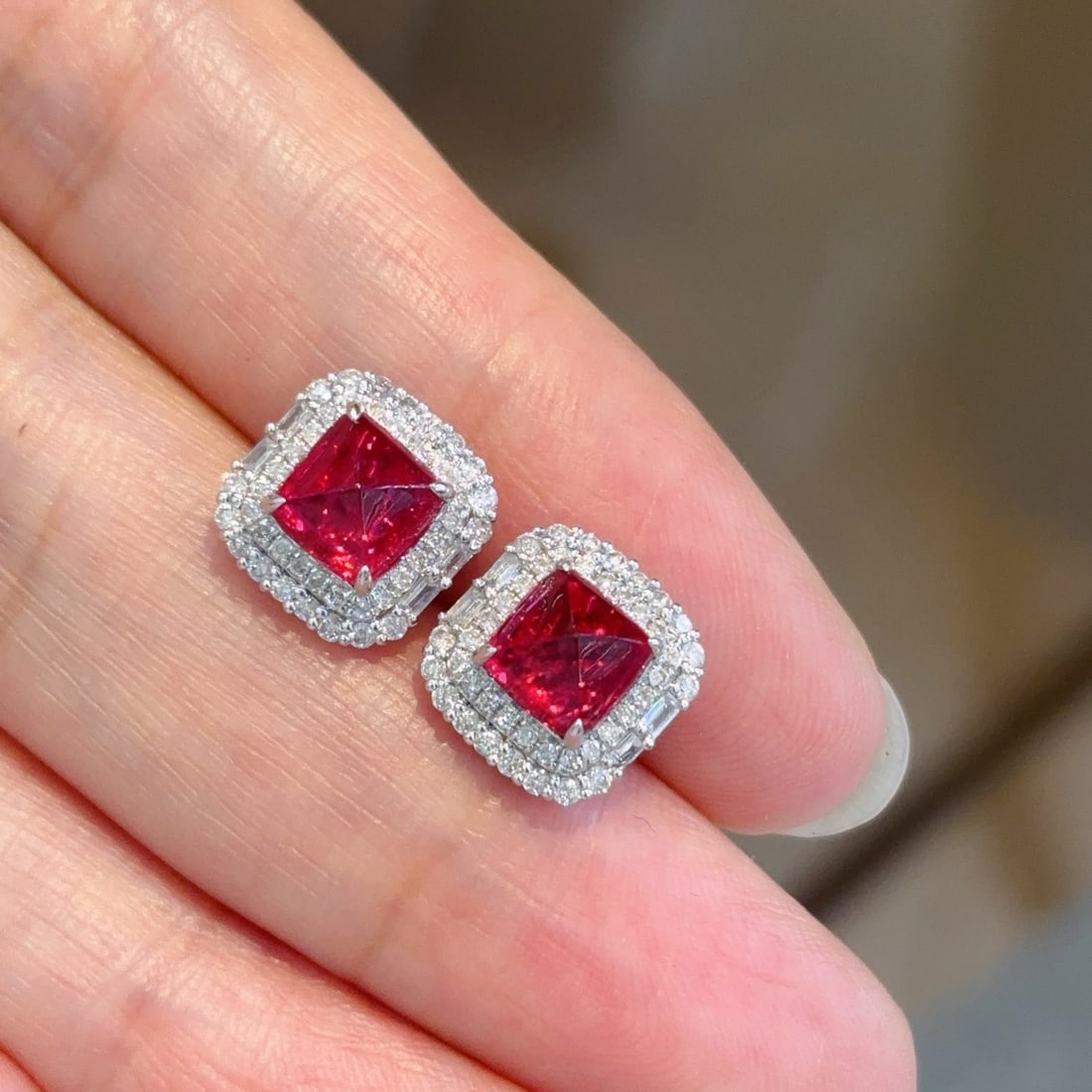 14k Gold 3 Ct Natural Spinel & Diamond Earrings - 4