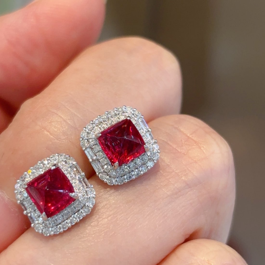 14k Gold 3 Ct Natural Spinel & Diamond Earrings - 5