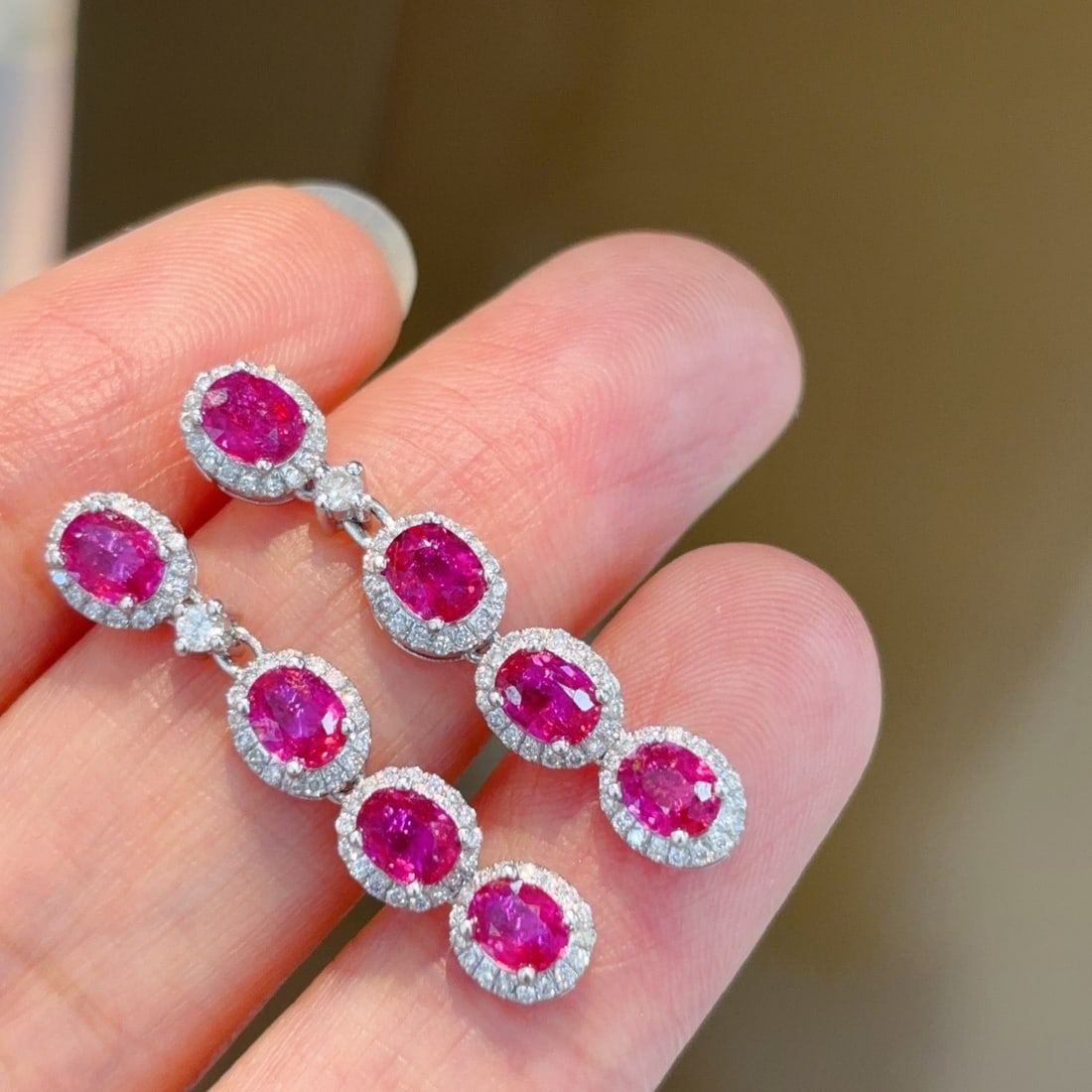 14k Gold 2.6 Ct Natural Ruby & Diamond Earrings - 2