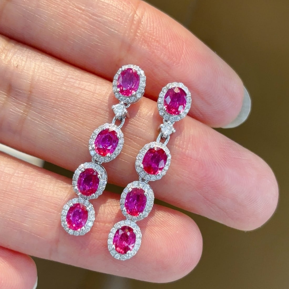 14k Gold 2.6 Ct Natural Ruby & Diamond Earrings - 3