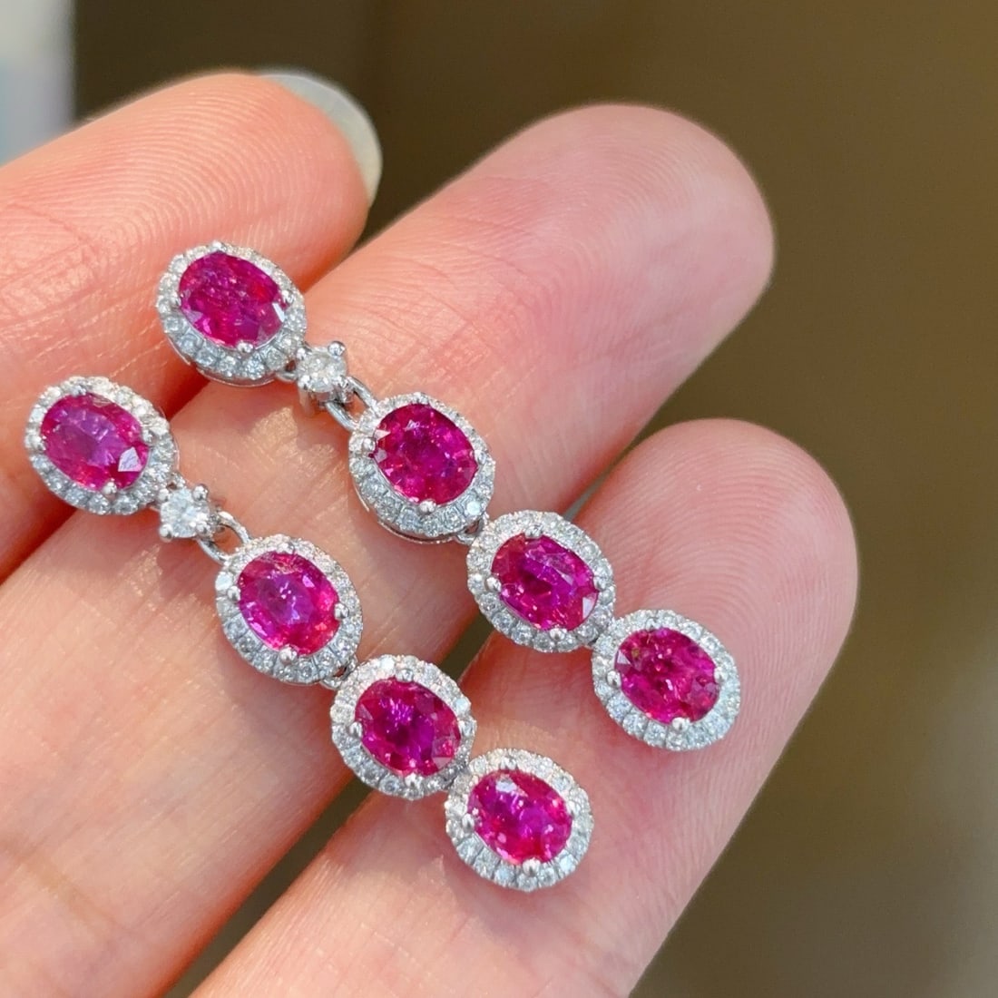 14k Gold 2.6 Ct Natural Ruby & Diamond Earrings - 4