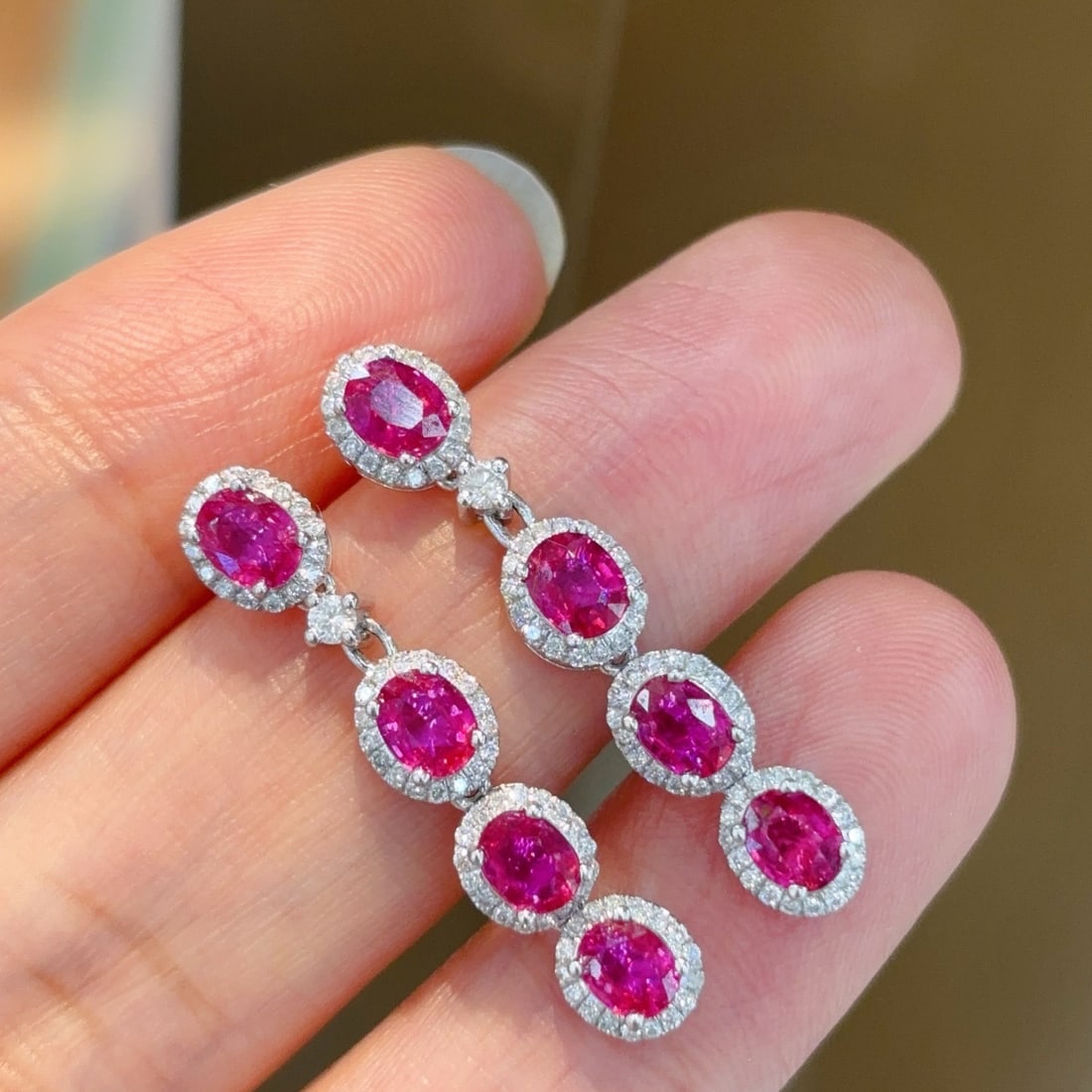 14k Gold 2.6 Ct Natural Ruby & Diamond Earrings - 5