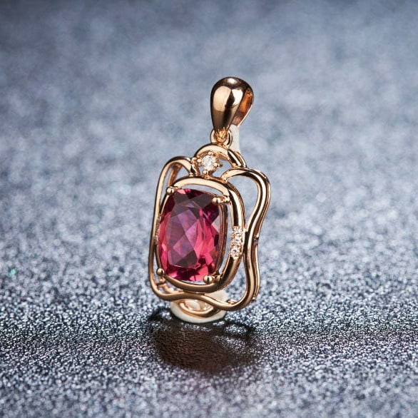 14k Gold 1.33 Ct Natural Tourmaline & Diamond Pendant( Without Chain ) - 3