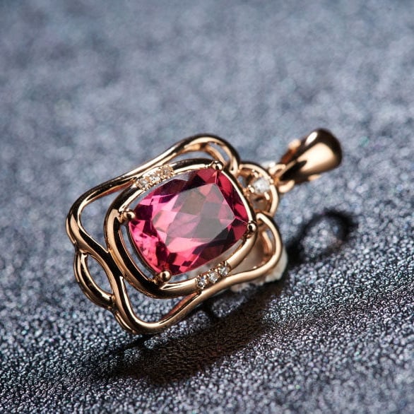 14k Gold 1.33 Ct Natural Tourmaline & Diamond Pendant( Without Chain ) - 7