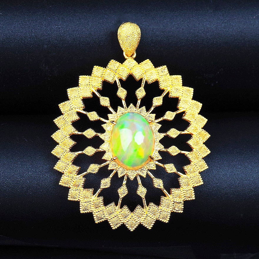 14k Gold 4.63 Ct Natural Opal Pendant( Without Chain ) - 3