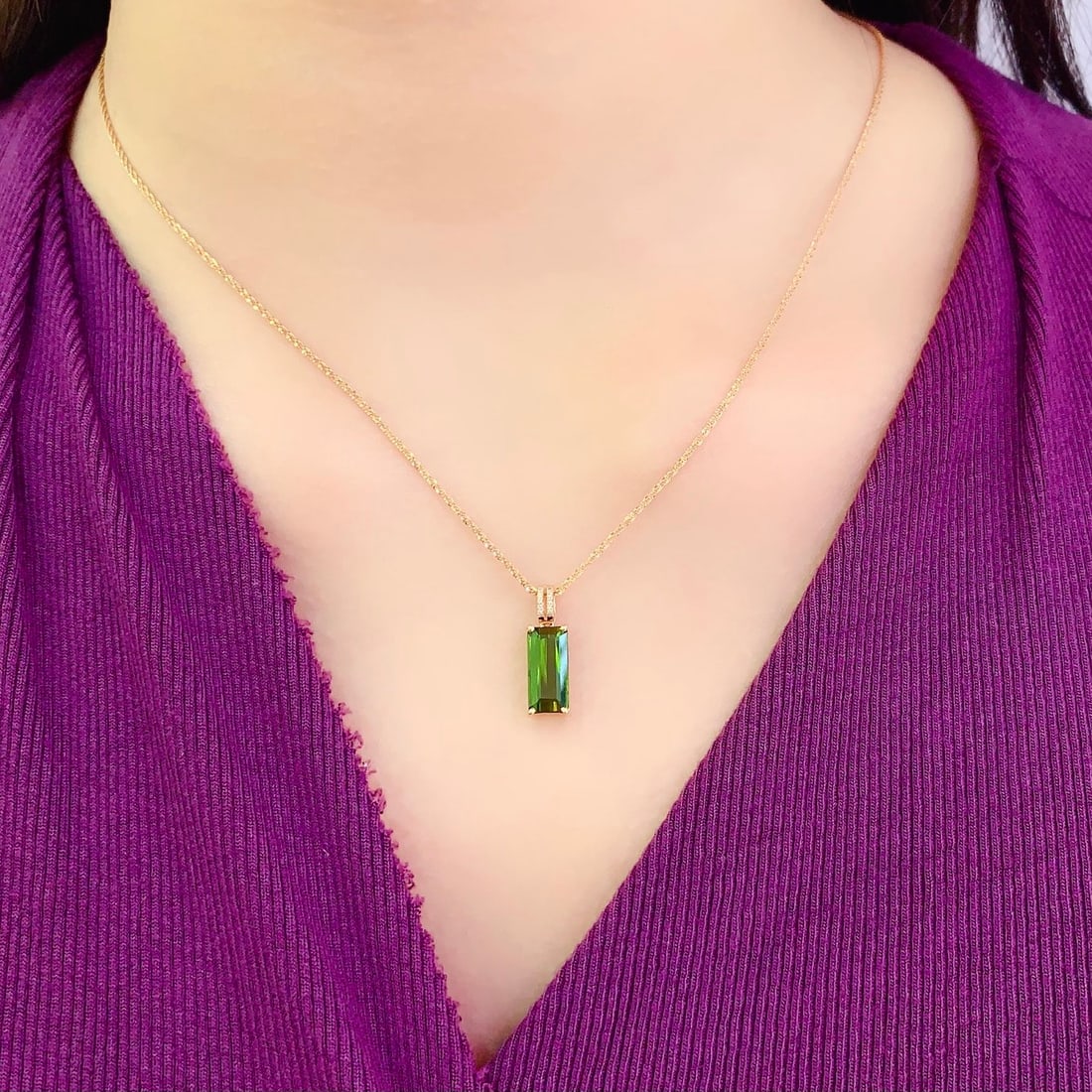 14k Gold 2.7 Ct Natural Tourmaline & Diamond Pendant( Without Chain ) - 6