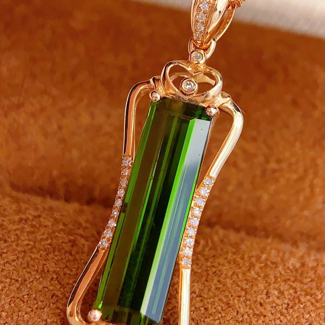 14k Gold 3.8 Ct Natural Tourmaline & Diamond Pendant( Without Chain ) - 3