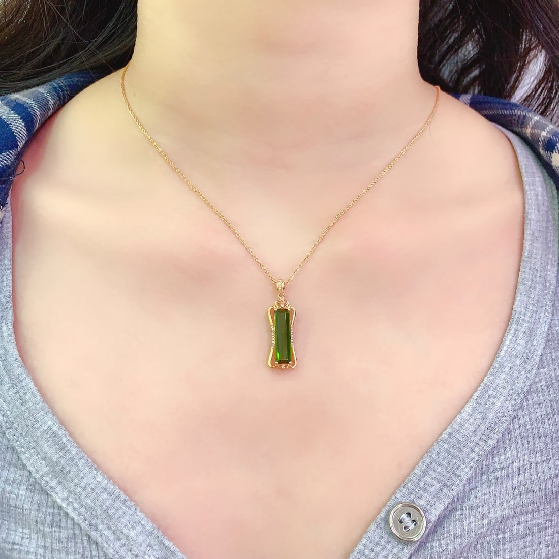 14k Gold 3.8 Ct Natural Tourmaline & Diamond Pendant( Without Chain ) - 6