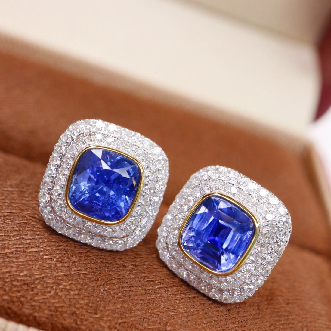 14k Gold 2.59 Ctw Natural Sapphire & Diamond Earrings - 2
