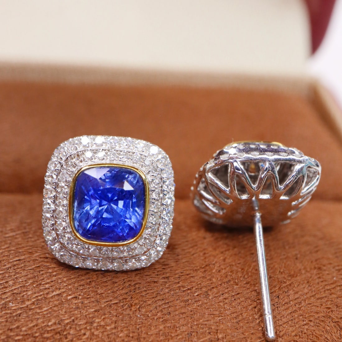 14k Gold 2.59 Ctw Natural Sapphire & Diamond Earrings - 3