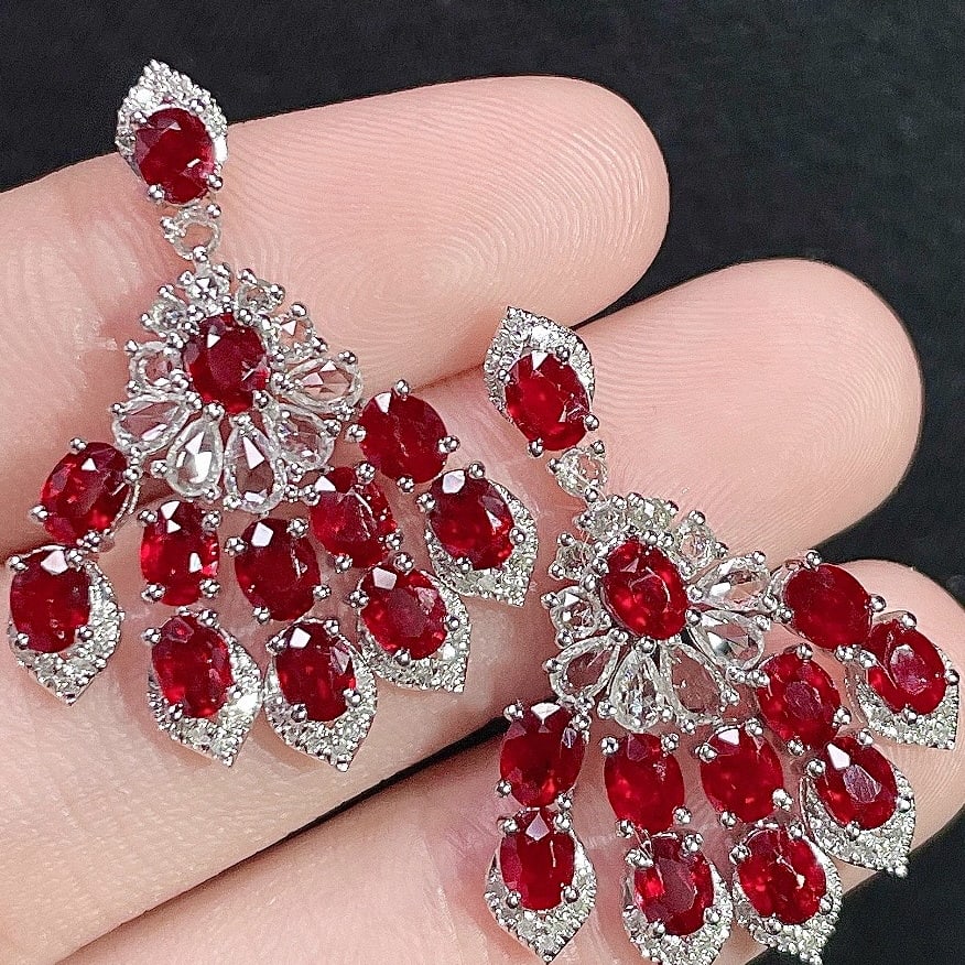 14k Gold 5.43 Ctw Natural Ruby & Sapphire Earrings - 3