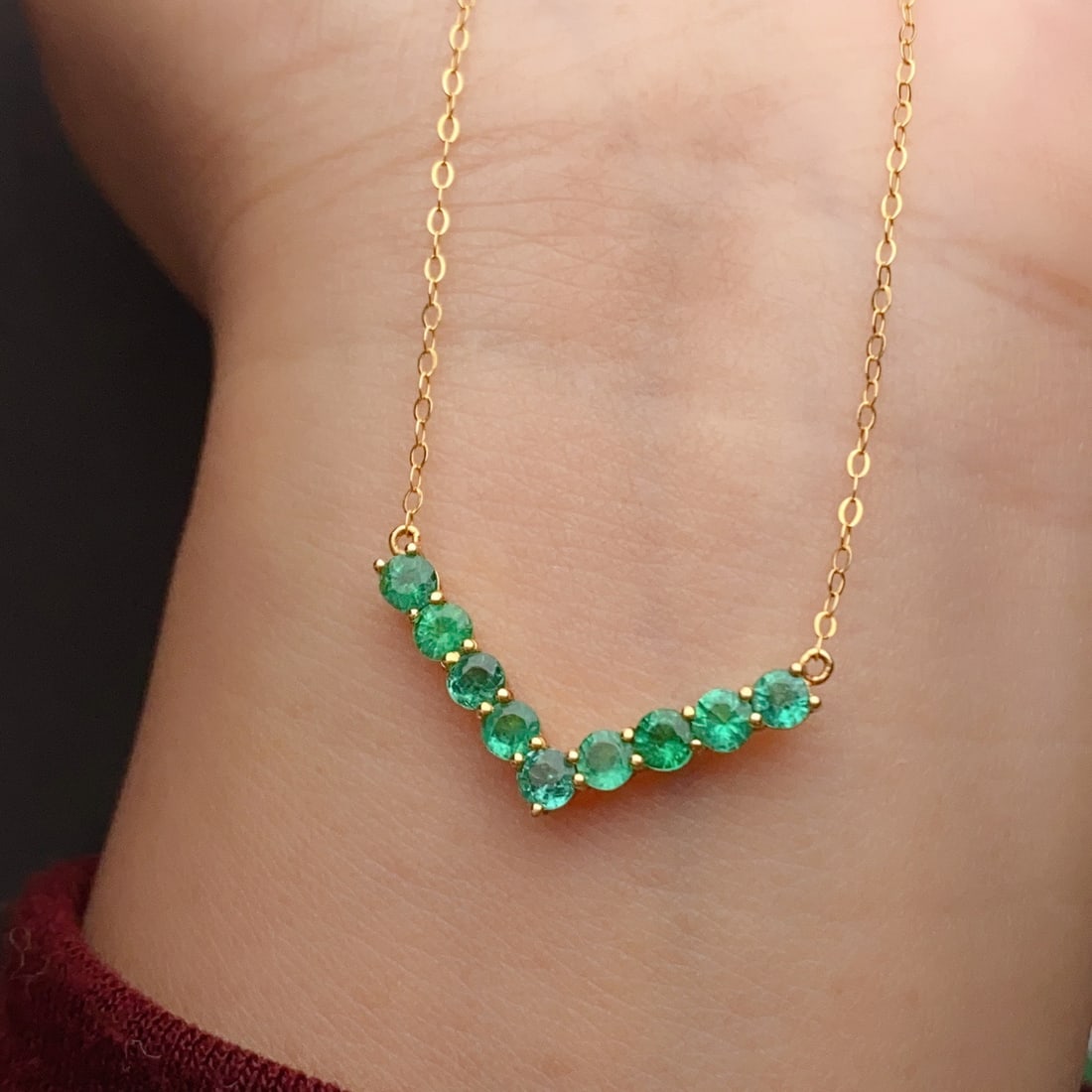 14k Gold 1.00 Ct Natural Emerald Necklace - 5