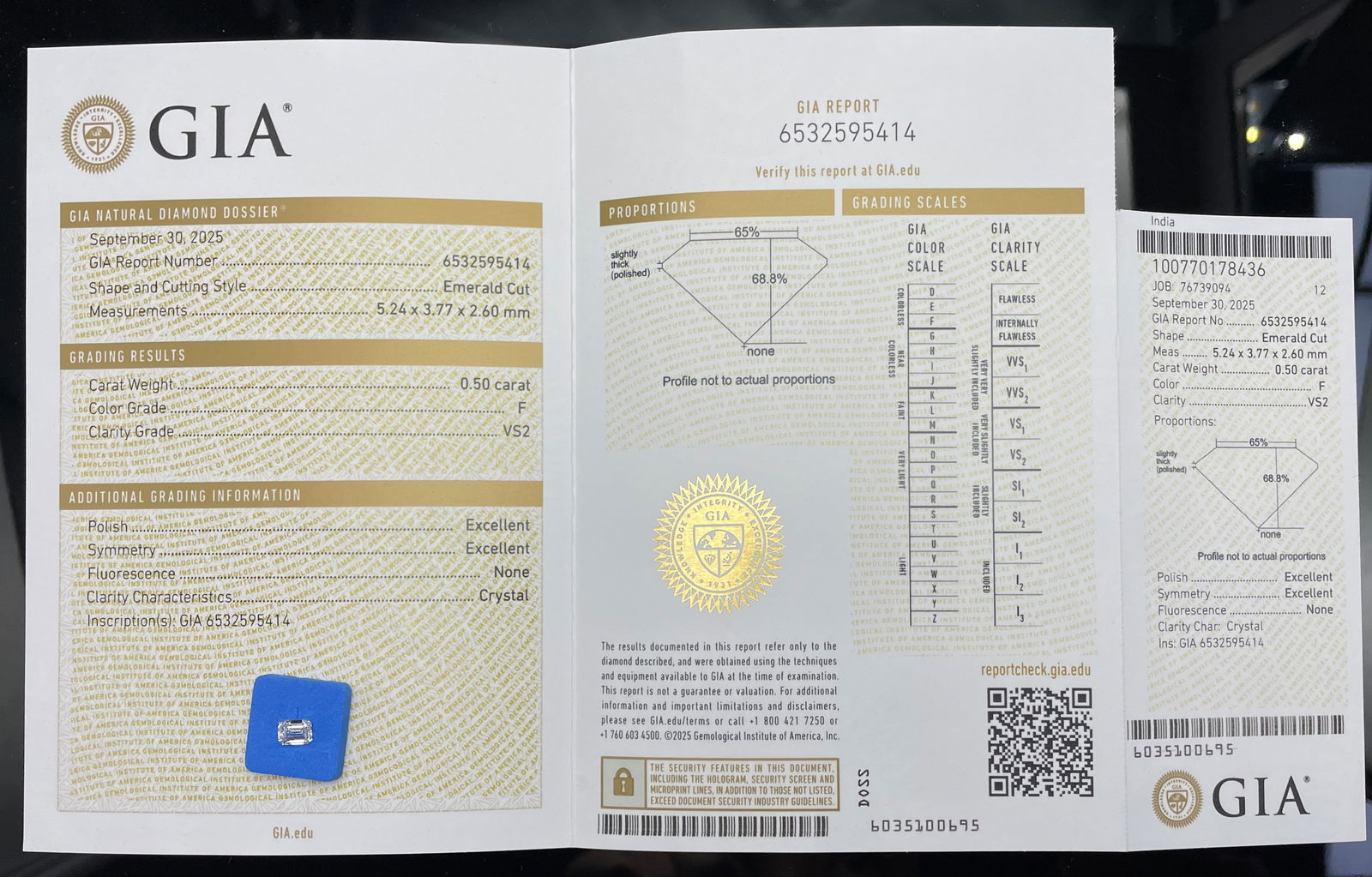 Gia Certified 14k Gold 0.50 Ct Natural F Vs2 Emerald Diamond Ring - 6