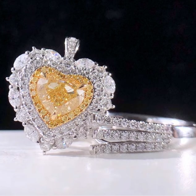 14k Gold 1.95 Ctw Natural Yellow Diamond & Diamond & Cocktail Ring/pendant - 4