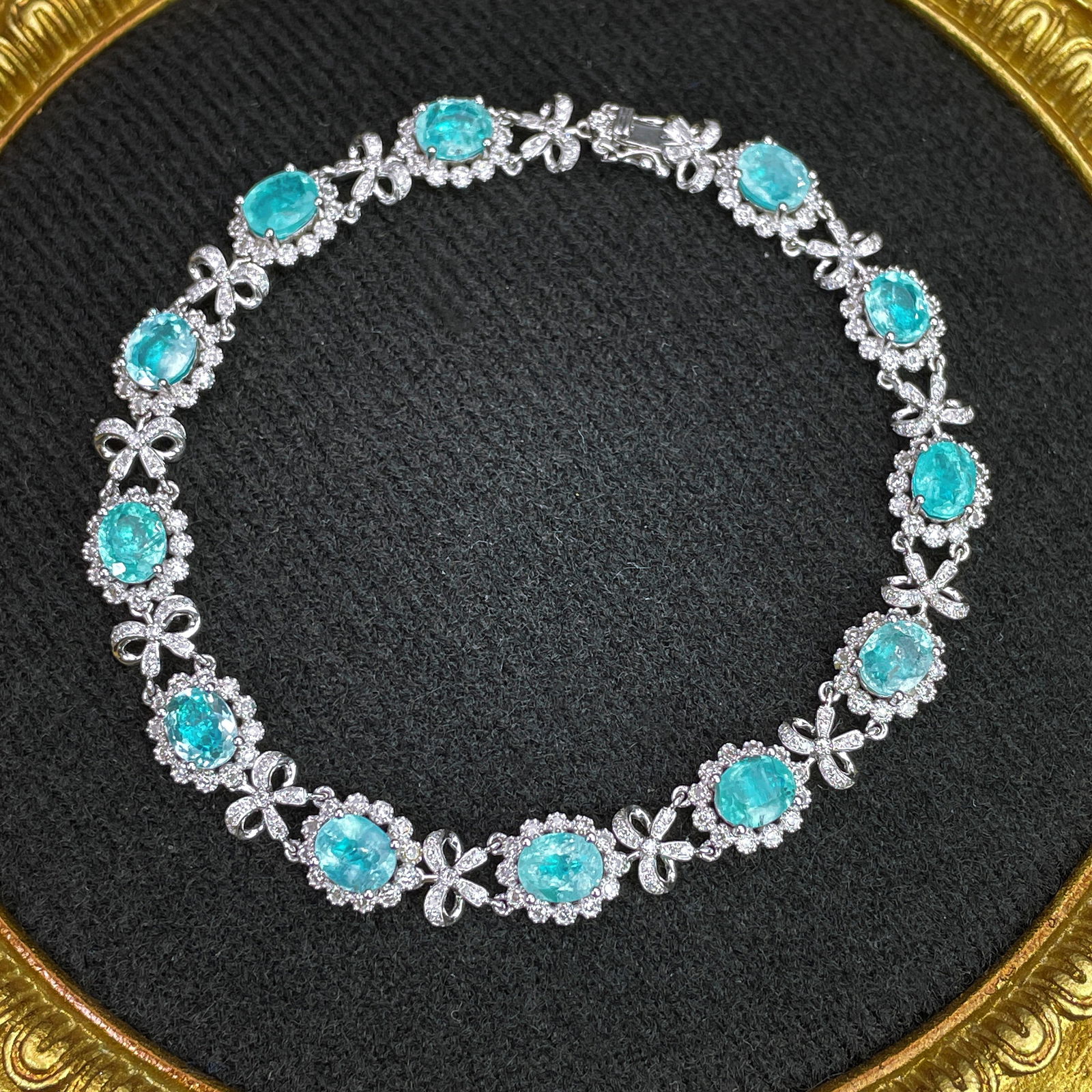 14k Gold 6.2 Ct Natural Paraiba Tourmaline & Diamond Bracelet - 2