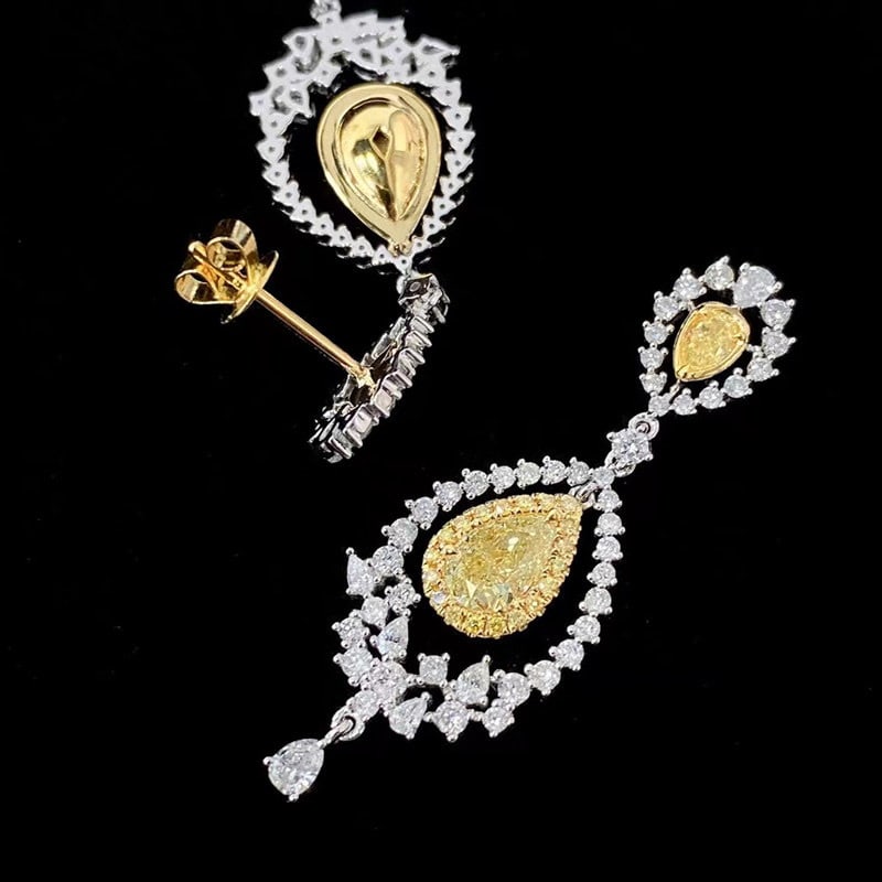 14k Gold 2.63 Ctw Natural Yellow Diamond & Diamond Earrings - 5
