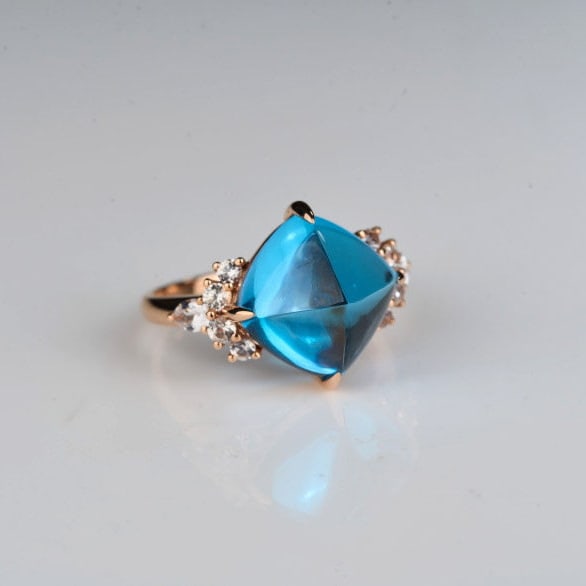14k Gold 9.58 Ctw Natural Topaz & Sapphire Ring - 2