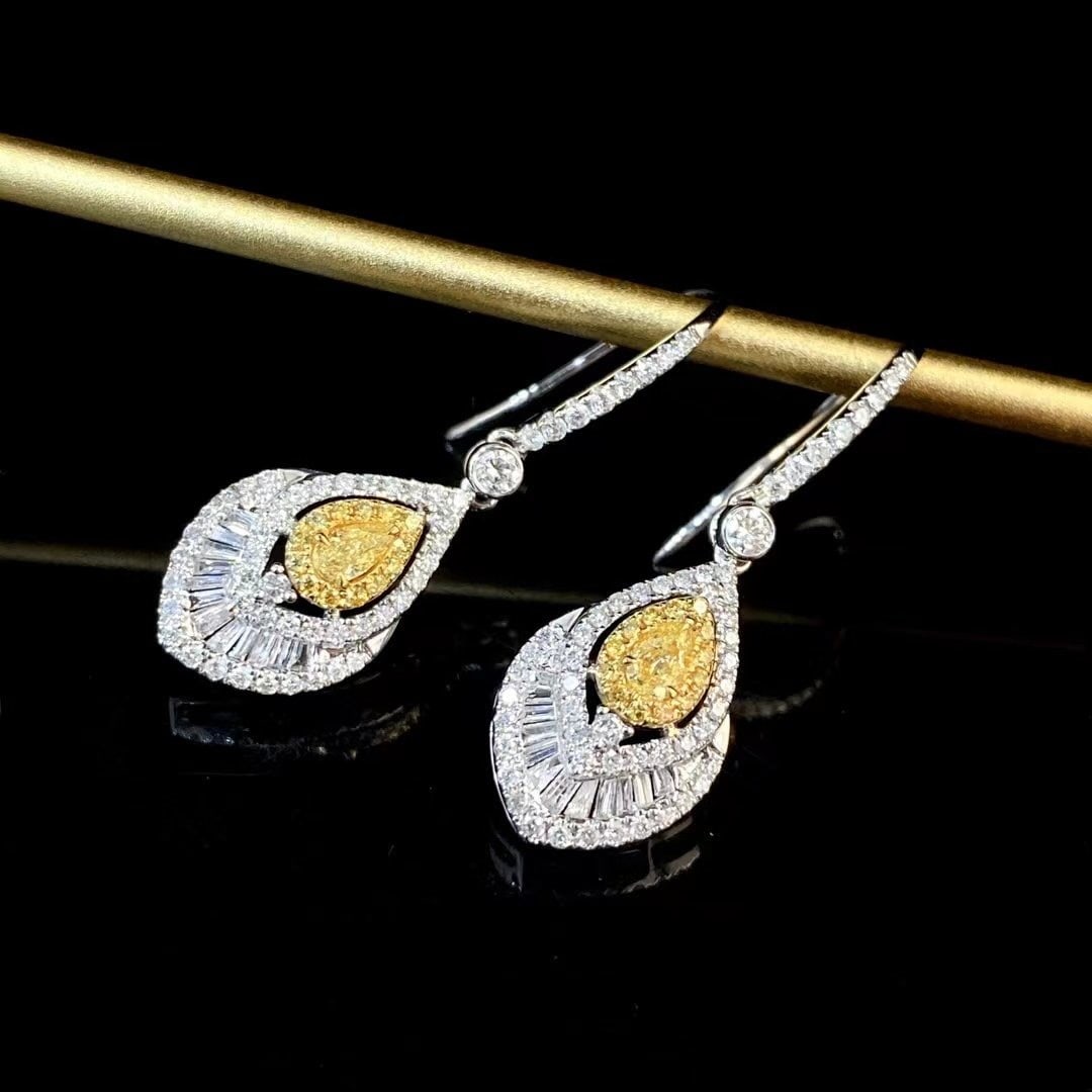 14k Gold 0.88 Ctw Natural Yellow Diamond & Diamond Earrings - 3