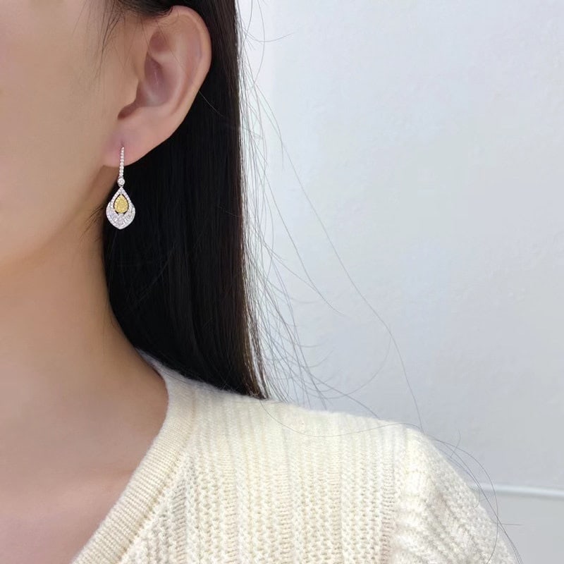 14k Gold 0.88 Ctw Natural Yellow Diamond & Diamond Earrings - 5