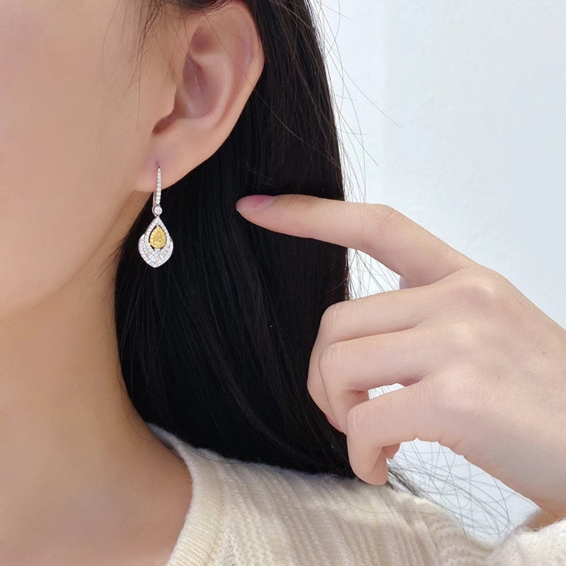 14k Gold 0.88 Ctw Natural Yellow Diamond & Diamond Earrings - 6