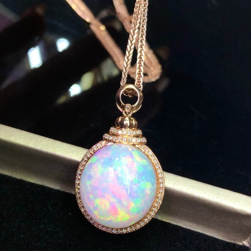 14k Gold 14.30 Ct Natural Opal & Diamond Pendant( Without Chain ) - 3