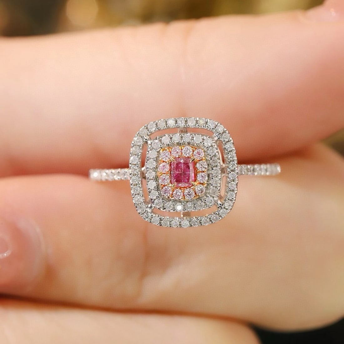 14k Gold 0.53 Ctw Natural Pink Diamond & Diamond Ring - 7