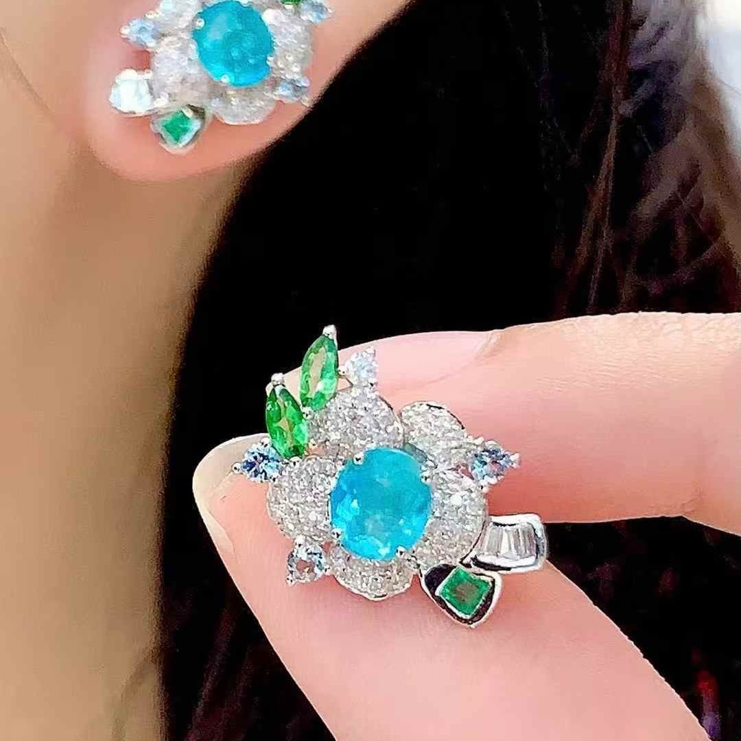 14k Gold 1.3 Ct Natural Paraiba Tourmaline & Diamond & Coloured Gemstone Earrings - 5