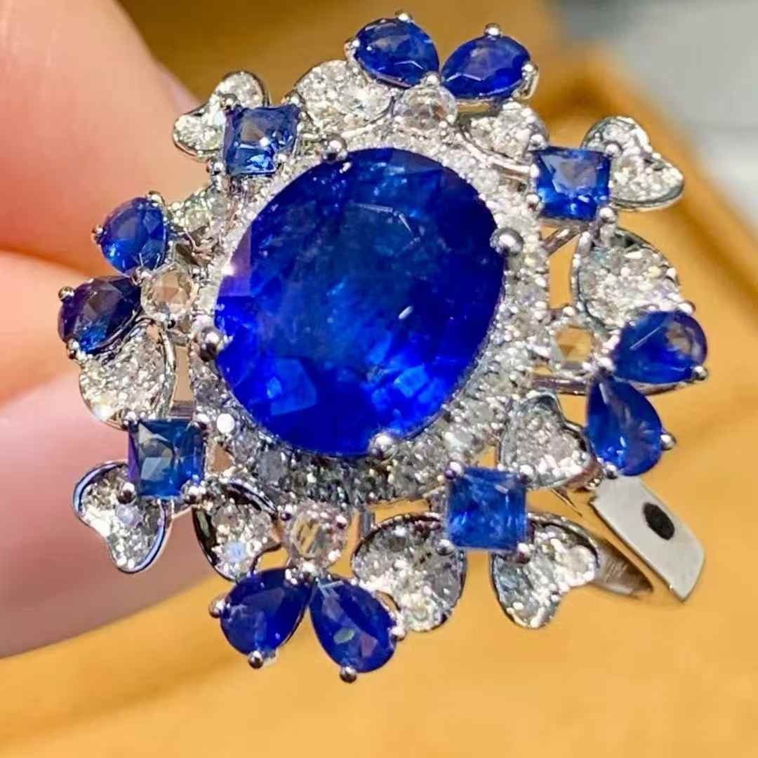 14k Gold 3.00 Ct Natural Sapphire & Diamond & Sapphire Ring - 3