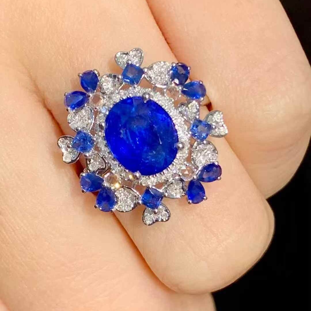 14k Gold 3.00 Ct Natural Sapphire & Diamond & Sapphire Ring - 5