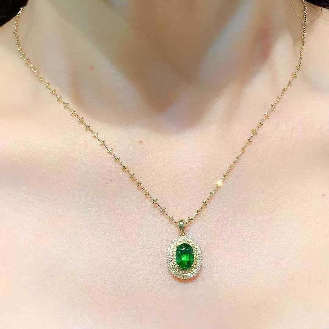 14k Gold 1.55 Ct Natural Tsavorite & Diamond Pendant( Without Chain ) - 5