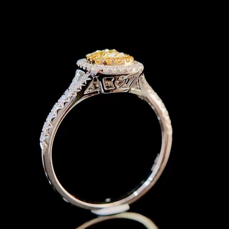 14k Gold 0.6 Ctw Natural Yellow Diamond & Diamond Ring - 3