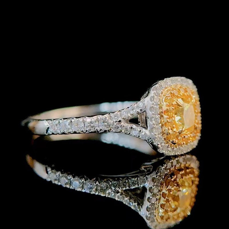 14k Gold 0.6 Ctw Natural Yellow Diamond & Diamond Ring - 4
