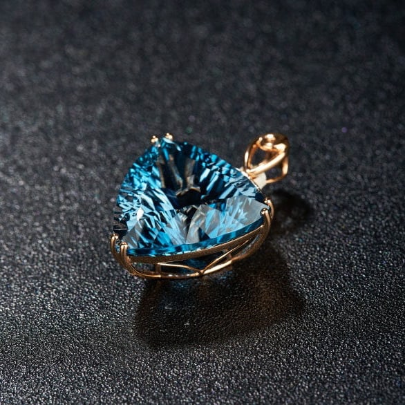 14k Gold 20.6 Ct Natural Topaz & Diamond Pendant( Without Chain ) - 7