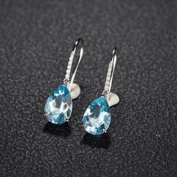 14k Gold 3.06 Ct Natural Aquamarine & Diamond Earrings - 2