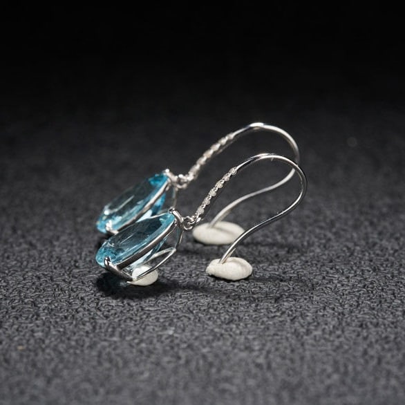 14k Gold 3.06 Ct Natural Aquamarine & Diamond Earrings - 4