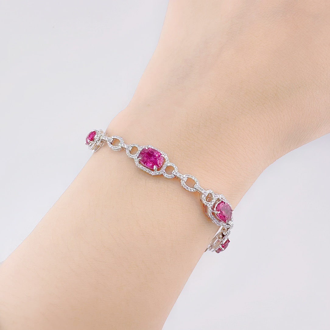 14k Gold 5.22 Ctw Natural Ruby & Diamond Bracelet - 5