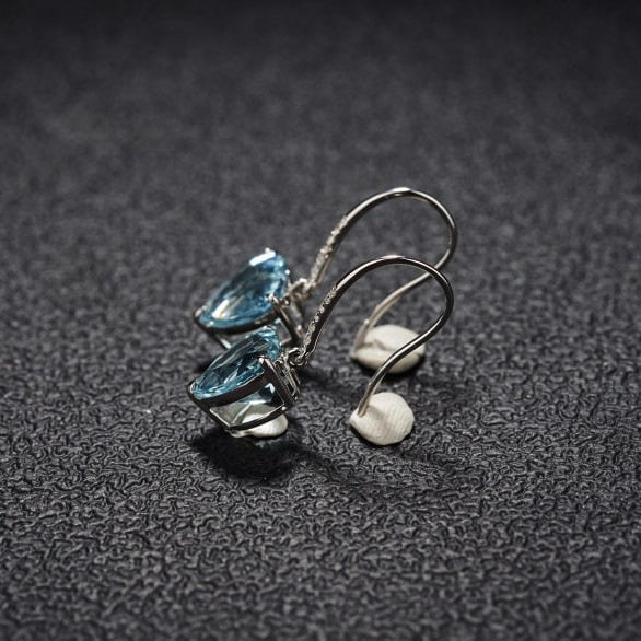 14k Gold 3.25 Ct Natural Aquamarine & Diamond Earrings - 4