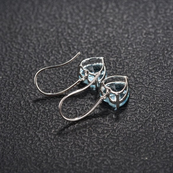 14k Gold 3.25 Ct Natural Aquamarine & Diamond Earrings - 7