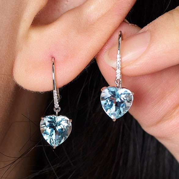 14k Gold 3.25 Ct Natural Aquamarine & Diamond Earrings - 8