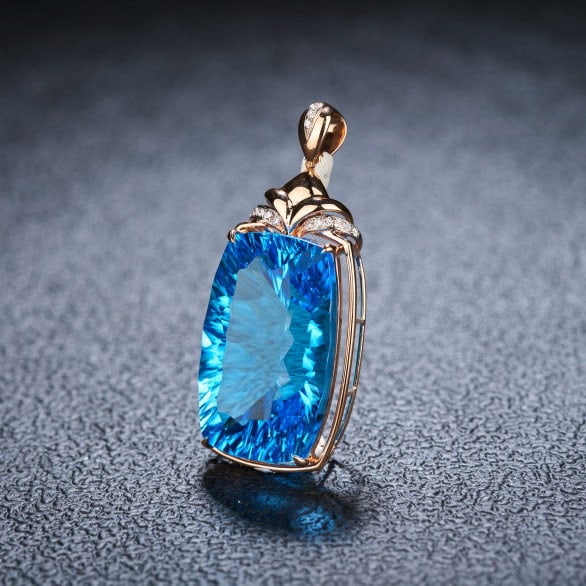 14k Gold 24.59 Ct Natural Topaz & Diamond Pendant( Without Chain ) - 3