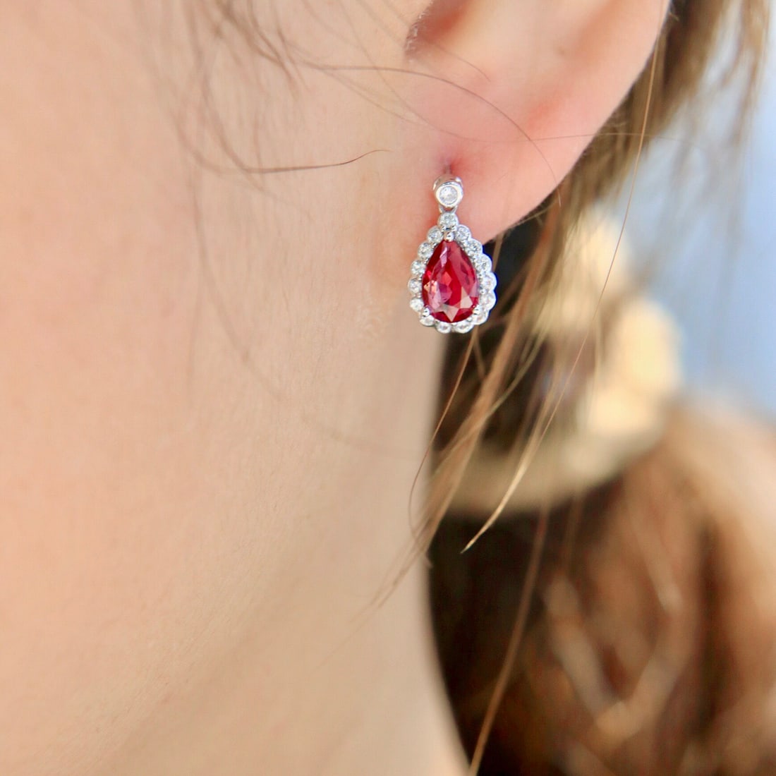 14k Gold 2.40 Ctw Natural Ruby & Diamond Earrings - 5