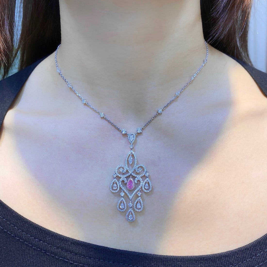 Gia Certified 14k Gold 4.32 Ctw Natural Pink Diamond & Diamond Necklace - 3